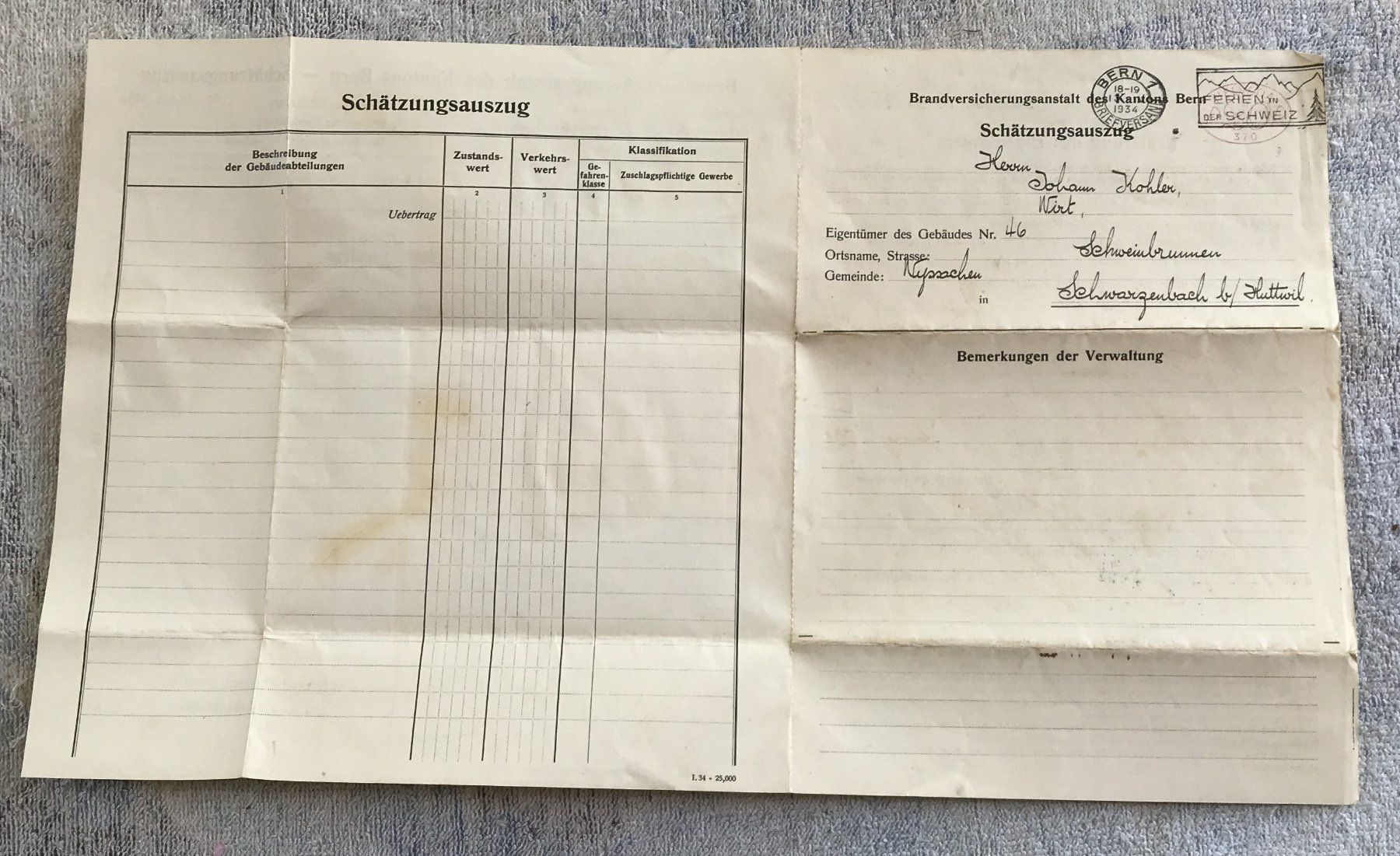 Documenti: BRANDVERSICHERUNG 1934 – Usato da Ostermundigen venduto da wini63 4