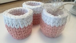 20x Häkelkörbe Rosa-Weiss Deko Aufbewahrung Topfkorb