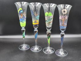 Set 4 handbemalten Champagnerflöten Buntglas NAGEL Germ Glas