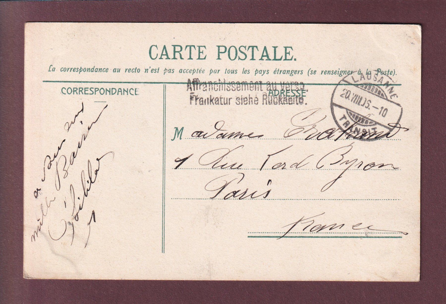 Cartoline postali: LAUSANNE - St. François - 1906 – Usato da Pully venduto da nicecards 1
