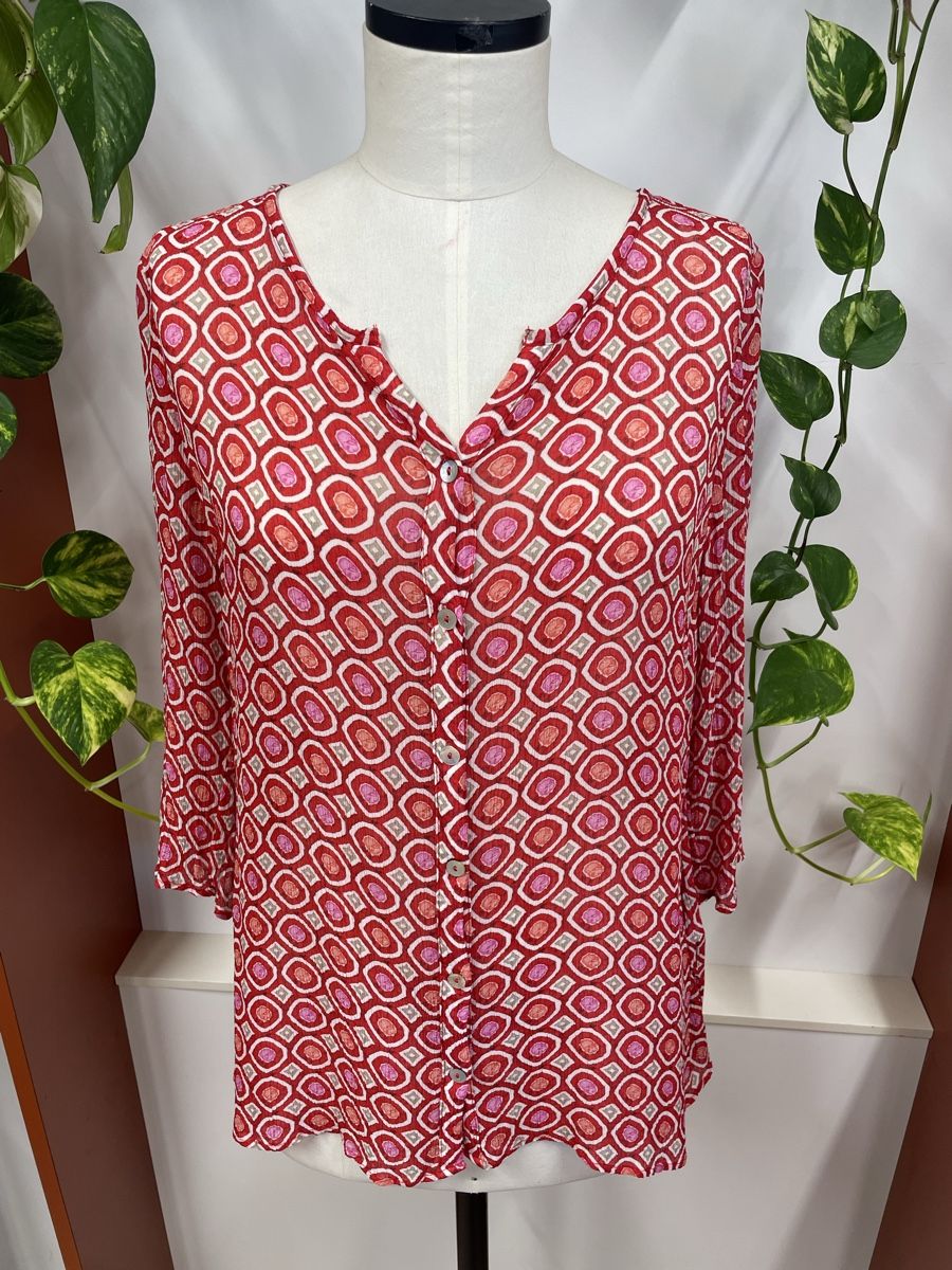 Blusen: Bluse Simclan rot gemustert Gr.42 – Gebraucht aus Steffisburg von kla_65qs 1