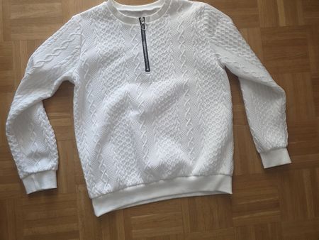 Weisser Strickpullover mit Reissverschluss, Gr. L