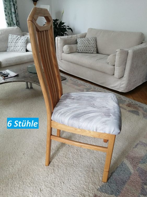 6 Stühle, hochlehner aus Holz mit Stoffbezug Kaufen auf Ricardo