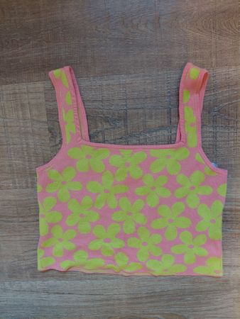 Crop Top AMISU Blumenmuster Rosa Gelb Grösse M
