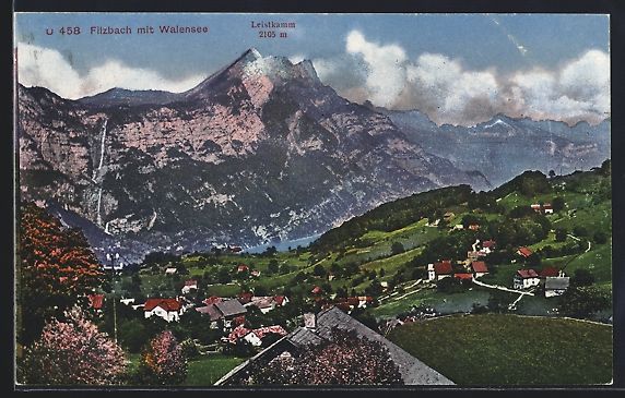 Cartoline postali: Filzbach mit Walensee, Ortsansicht mit L – Usato da Berlin venduto da bartko-reher
