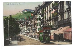 Montreux (VD) Hôtel La Rouvenaz Rue du Marché 1 Tram um 1910