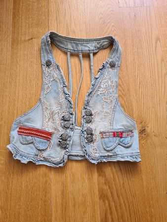 Vintage Jeansweste, Gr. S, Blümchenmuster - Top Zustand!
