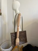 Vintage Brown Embossed Leather Shoulder Bag - real leather