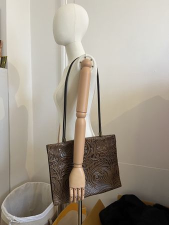 Vintage Brown Embossed Leather Shoulder Bag - real leather