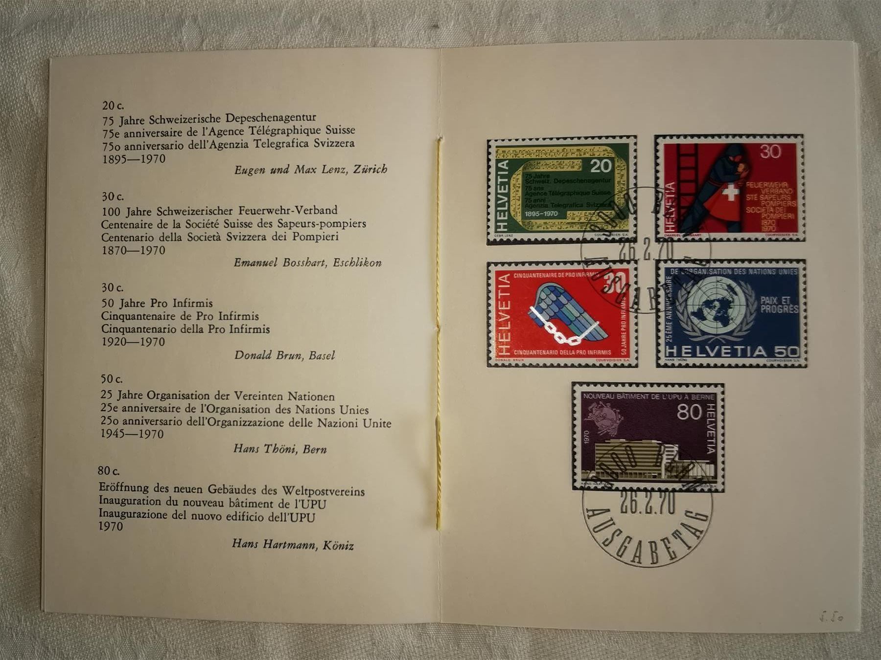 Tutti i francobolli: Sondermarken 1970 – Usato da Olten venduto da smiples