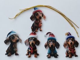 DACKEL - 5 Anhänger für Weihnachtsbaum (neu/OVP)