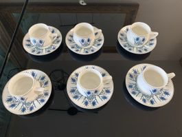 6 Türkischer Kaffee Tassen Set Porzellan blau Gold Verziert