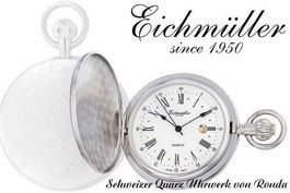 Eichmüller Taschenuhr mit Kette silbrig Schweizer Quarzwerk