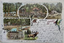 Postkarte Gruss aus Basel 1904 mit Erlenpark und Bahnhofst.