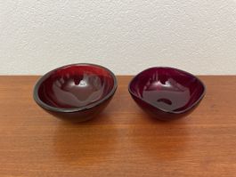 2x vintage Glas Schale rot Quadrat / Kreis Glasschalen