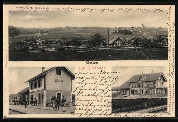 Cartoline postali: Bern, Riedbach, Bahnhof, Gebäudeansicht – Usato da Berlin venduto da bartko-reher