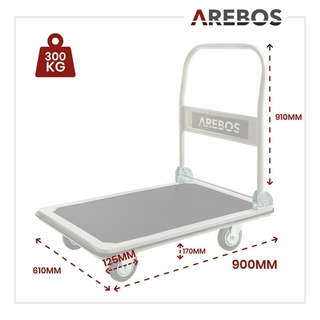 Carrelli di trasporto: Arebos Plattformwagen 300 kg – Nuovo e nell'imballaggio originale da Bottighofen venduto da zaap 2
