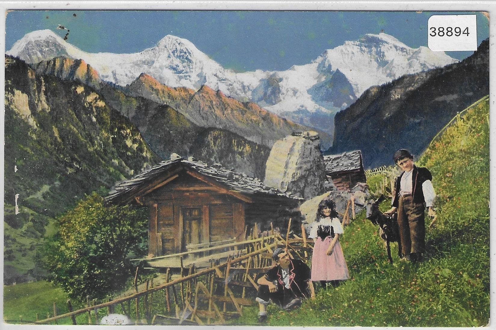 Cartoline postali: Alphütte mit Senn, Kinder und Ziege - Litho – Usato da Ettingen venduto da Kartenplanet