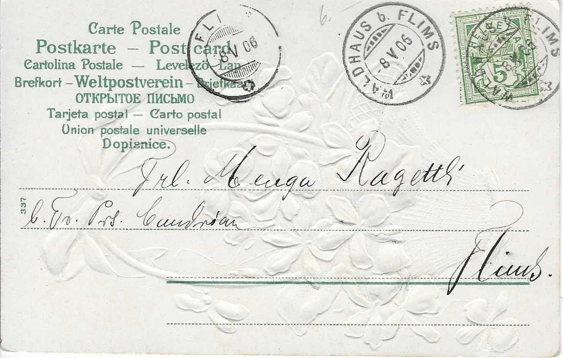 Cartoline postali: Veilchenkorb, 1906, Prägedruck – Usato da Flims - Dorf venduto da Stagediver 1