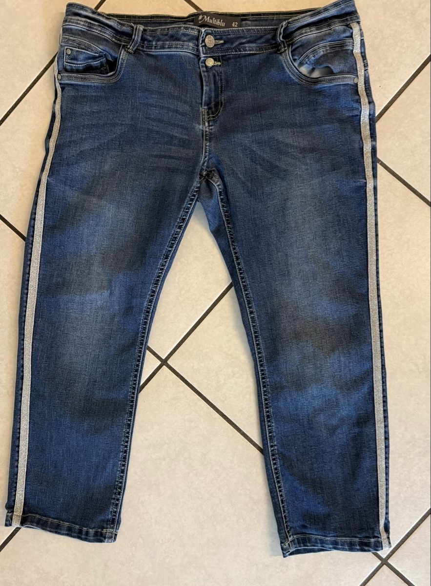 Jeans: Multiblu Jeans Gr. 42, 3/4 lang mit Glitzerstreifen - – Nuovo (secondo la descrizione) da Lyss venduto da Sibella56