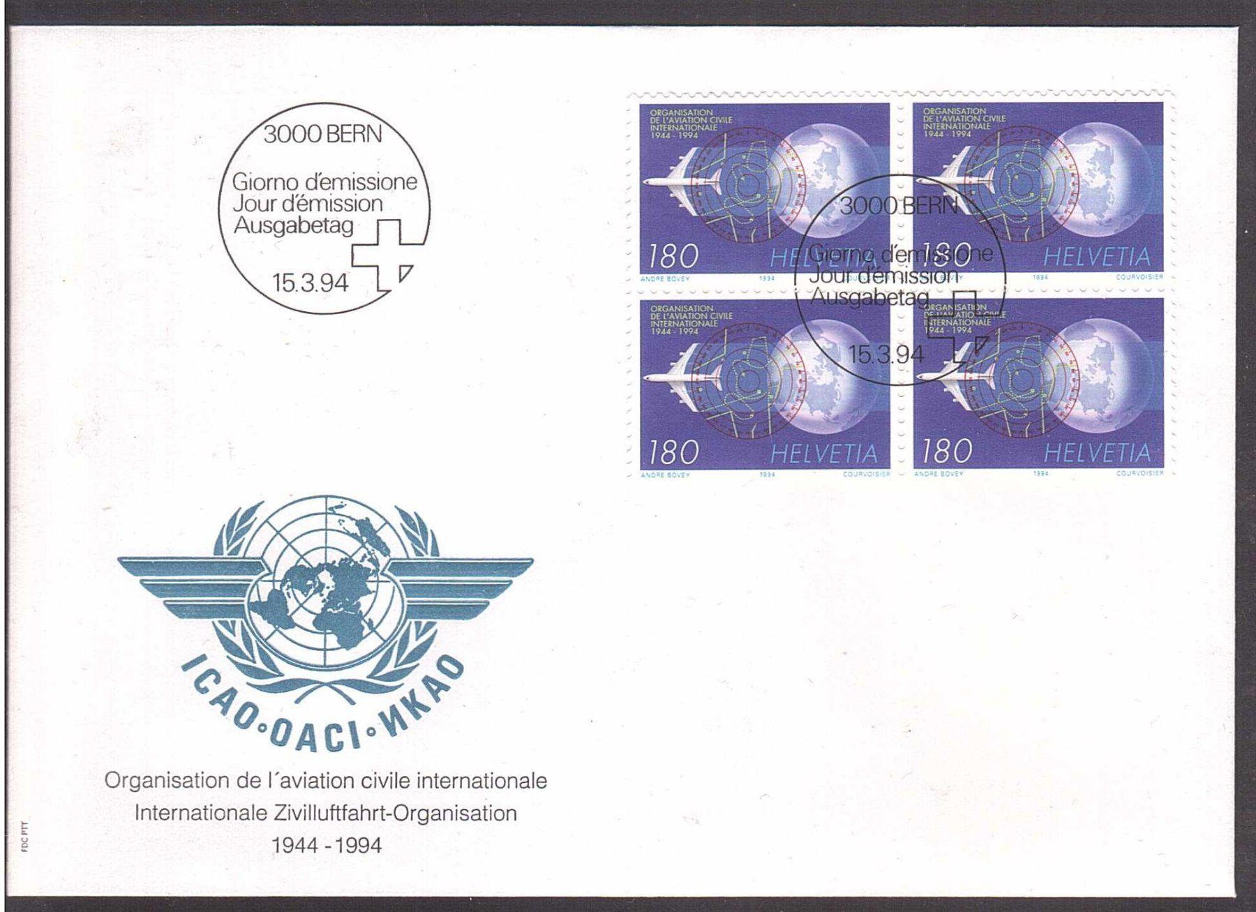 Tutti i francobolli: 1994 FDC 4er Zivilluftfahrt – Usato da Rheinau venduto da loxis