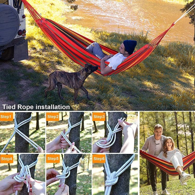 Doppel Hängematte mit Gestell Outdoor, Baumwolle mit Tasche Kaufen