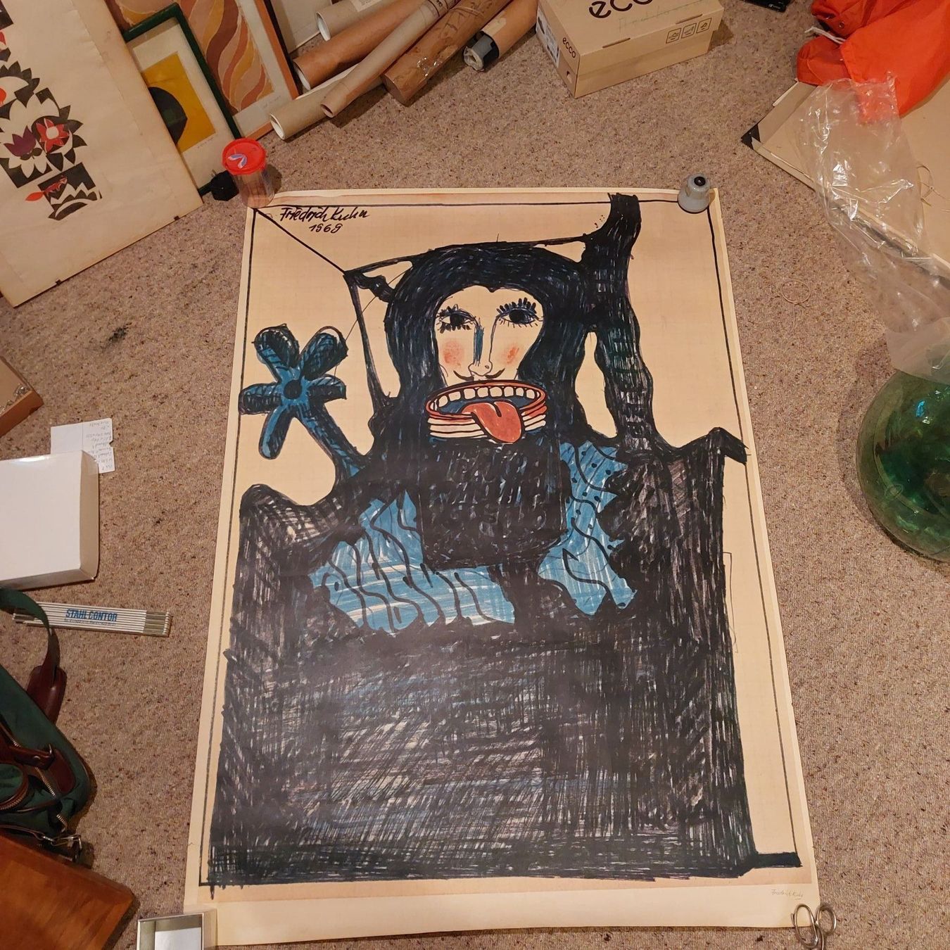 Dipinti: Friedrich Kuhn 1969 Handsigniert 90x128mm – Usato da Bülach venduto da Hakenbusch 2