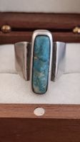 Bague Navajo Signée "V" – Argent & Turquoise!