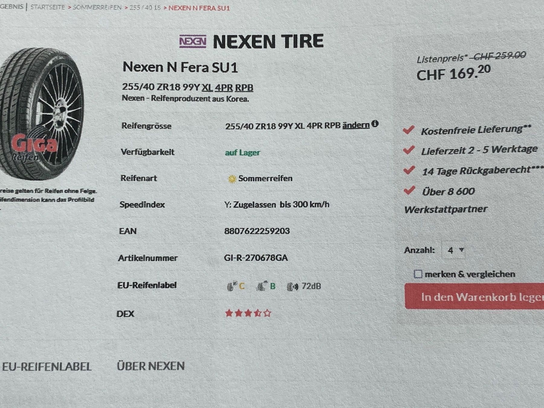 Pneumatici & Ruote complete: 4 Sommerreifen  255 40 18 – Nuovo e nell'imballaggio originale da Walchwil venduto da fmh95 1