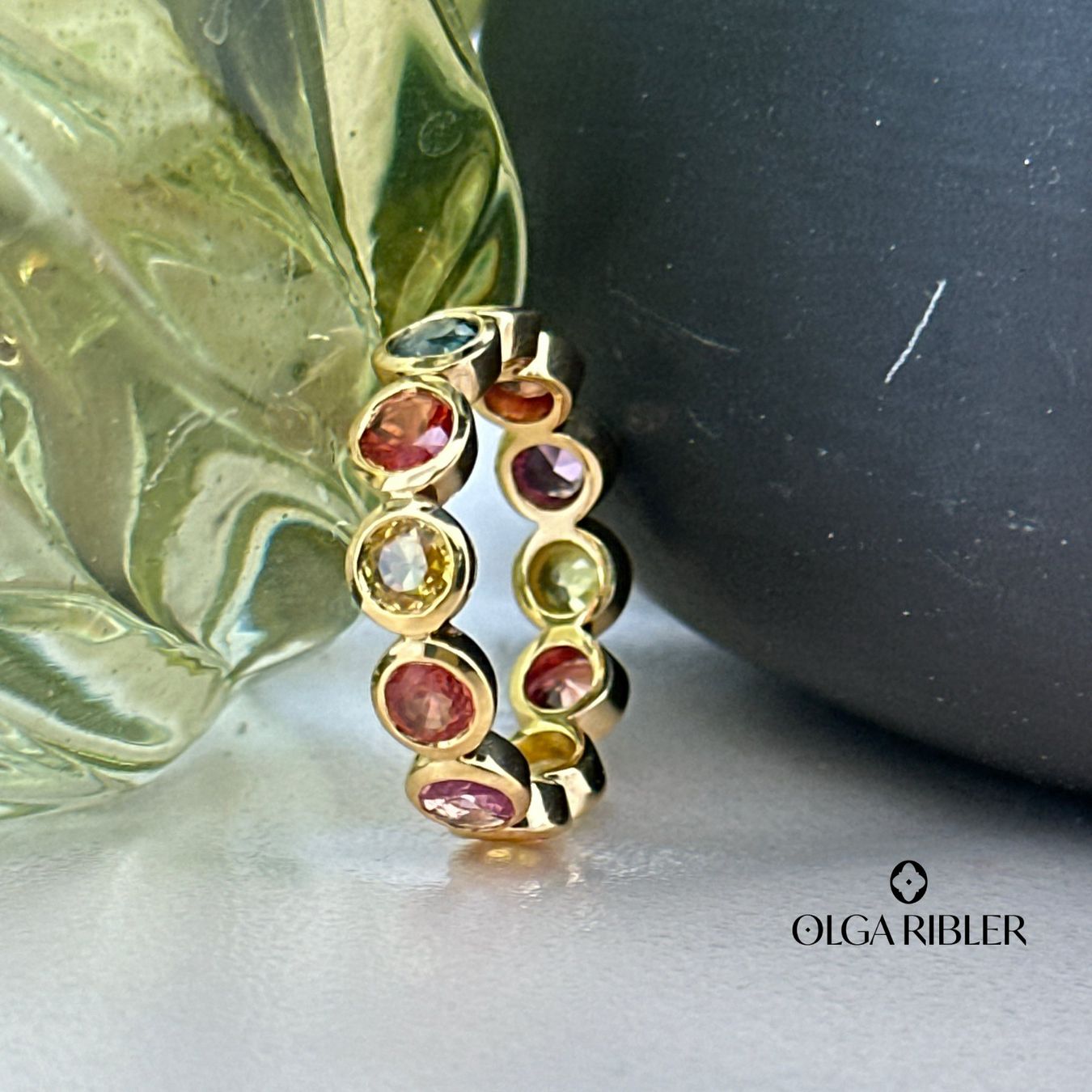 Olga Ribler Bagues: Multisaphir Memory Ring  Silber gelbvergoldet Grösse 54 – Neuf (Voir description) à Luzern par Schmuckoutlet 1