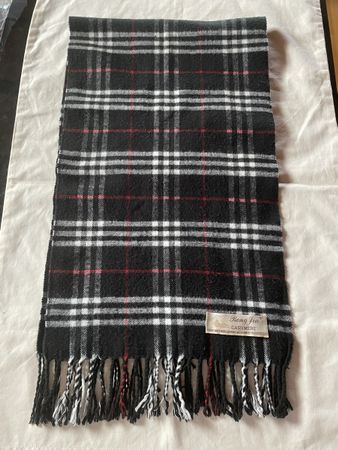 Warm Winter Scarf 100% Cashmere Black White Red Plaid