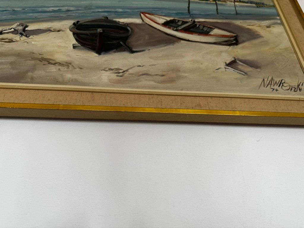 Gemälde: Ölgemälde Strand, Boote 1974 Nawrocki – Gebraucht aus Zürich von Tarafo5 5