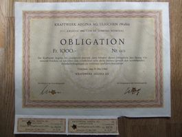entwertete Obligation Kraftwerk Aegina AG Ulrichen Wallis