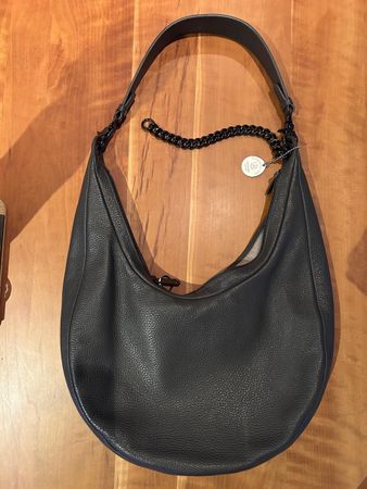 Graue  Echtledertasche mit Kette - Ungebraucht