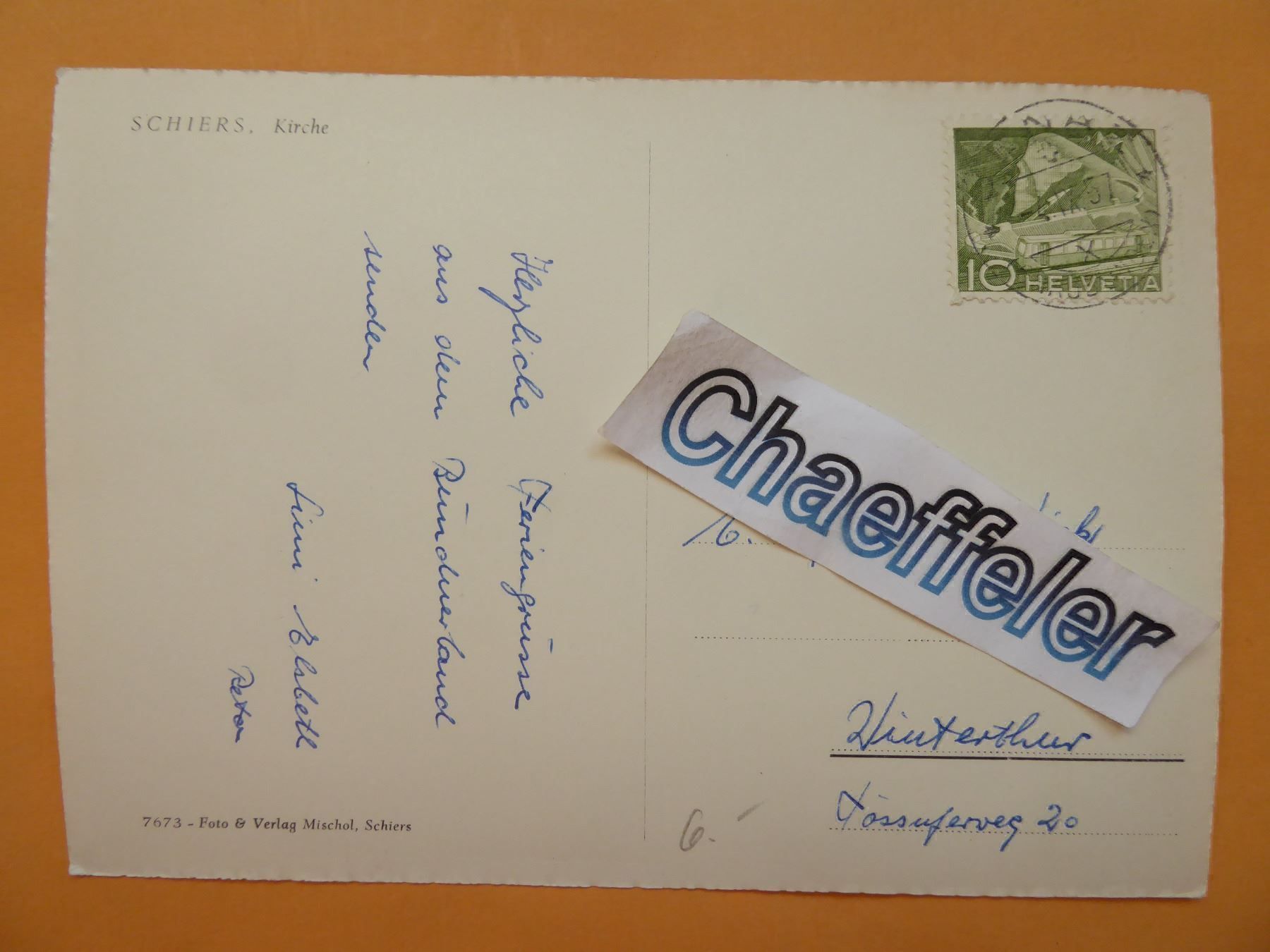 Cartoline postali: 1957 Schiers, Kirche – Usato da Zürich venduto da Chaeffeler 1