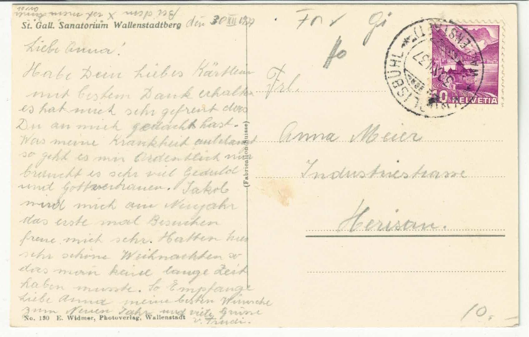 Cartoline postali: Wallenstadtberg - Sanatorium – Usato da Ettingen venduto da Kartenplanet 1
