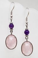 Rosenquarz Amethyst Ohrringe, neu handmade versilbert Rosa
