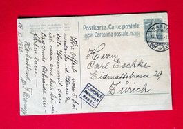 GANZSACHE PK TELLKNABE BRENNER BASEL SEIDE ZÜRICH 1920