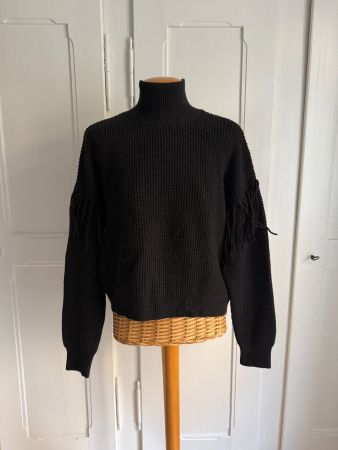 SUSY MIX - Strickpullover schwarz mit Fransen M