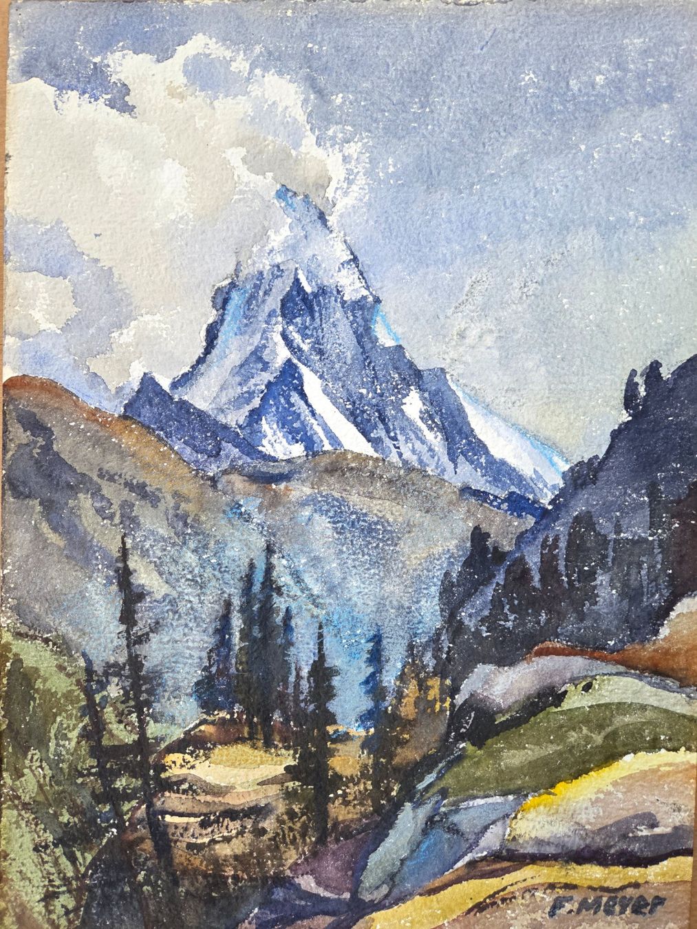 Dipinti: Aquarell Ferdinand Meyer-Streiff Matterhorn VS 1955 – Usato da Rheinfelden venduto da Badelus