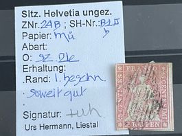 Seltene STRUBEL-MARKE Znr. 24B.b, Signiert + Befund Hermann