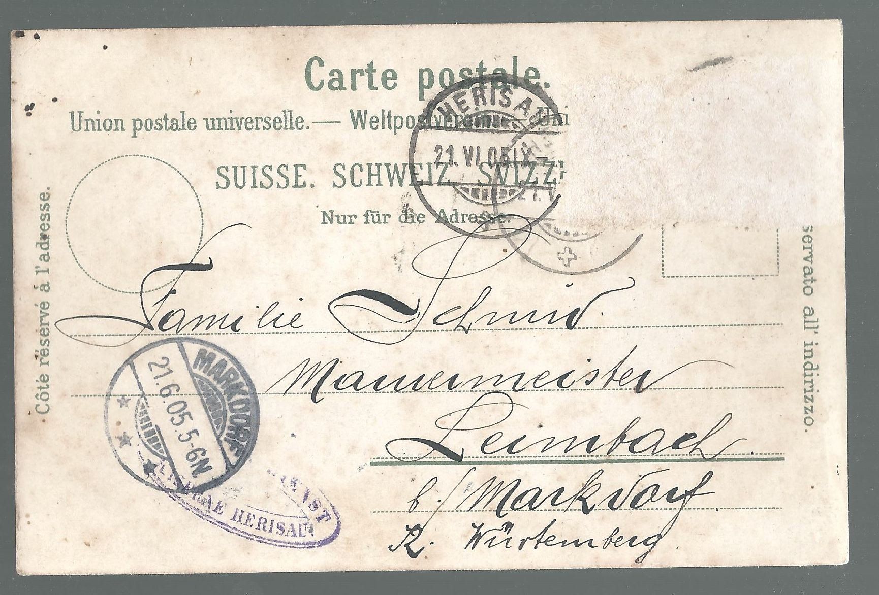 Cartoline postali: Herisau Kaserne 21.06.1905 – Usato da Montenol venduto da Vernier2 1