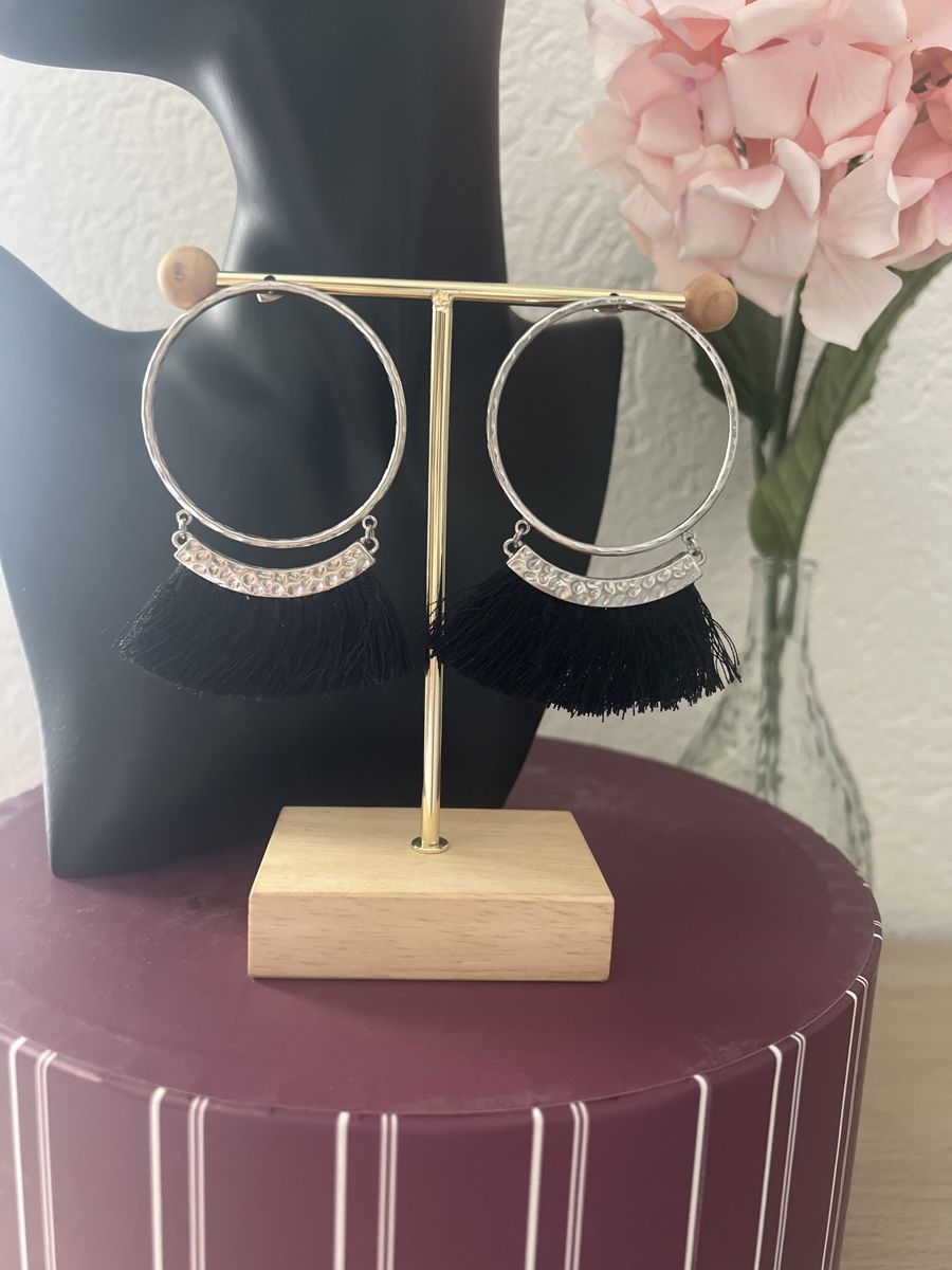 Orecchini pendenti & Orecchini a lobo:  Creolen schwarz silber Statement Fransen – Usato da Seon venduto da Sunny-Schmuck78