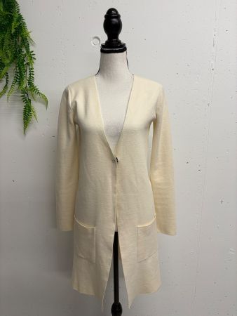 Strenesse langer Cardigan 34 Schurwolle creme Strickjacke