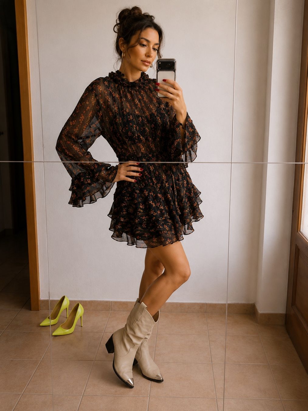 Zara Vestiti: Kleid mit Blumenmuster, Rüschenärmel, Gr. 36/38, Herbstmode. – Usato da Agra venduto da Milena_L 2