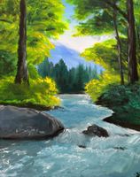 Landschaftsgemälde Fluss im Wald 50x40cm neu