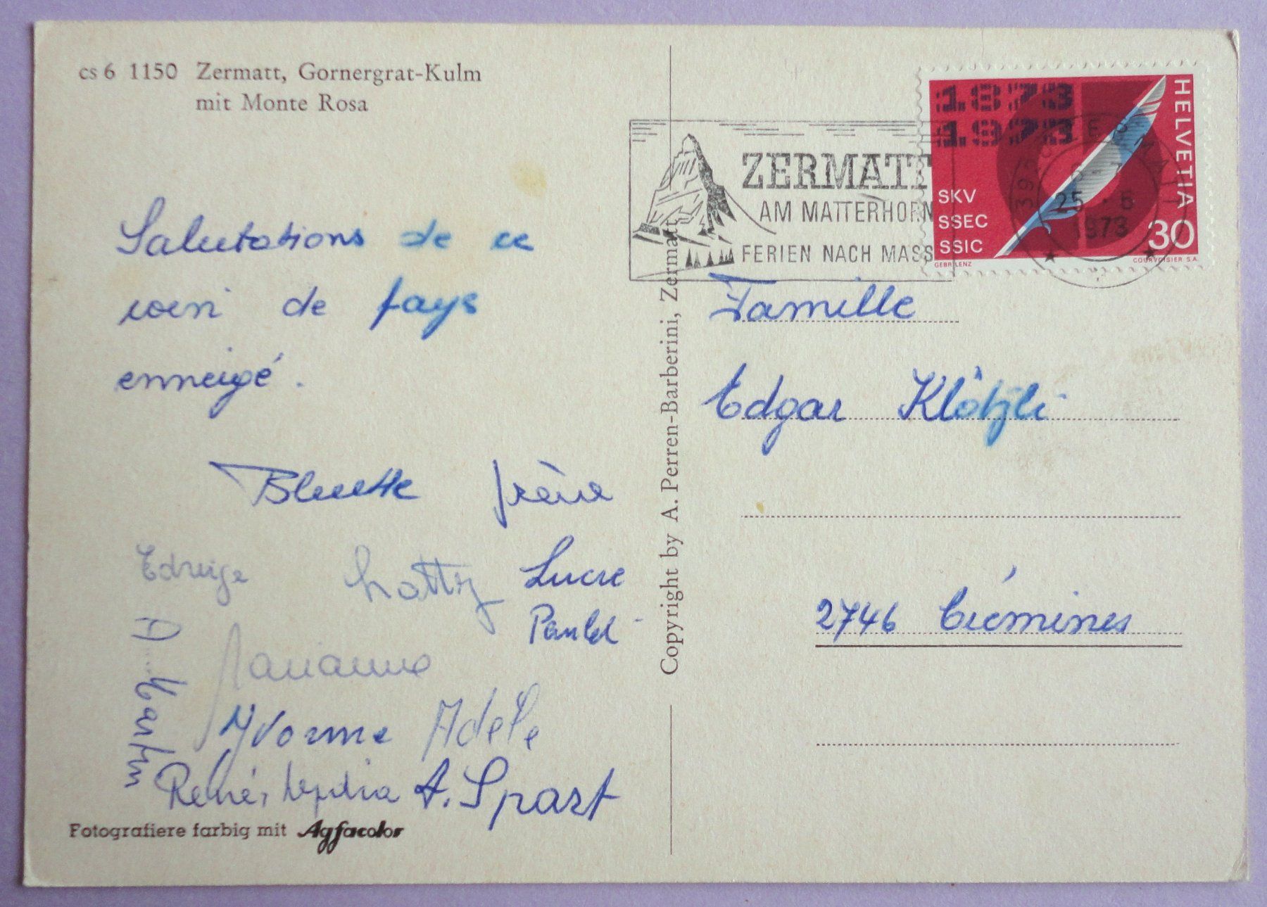Cartoline postali: Zermatt, Gornergrat-Kulm mit Monte Rosa – Usato da Fétigny venduto da Billy2miny 1