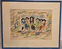 André MEURICE (XX) très jolie aquarelle, les élégantes
