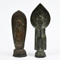 Zwei Bronze Figuren Buddha für Schrein, Japan oder China alt