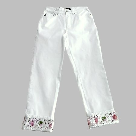 Cambio - Jeans -  weiss, Pailetten-bestickt - Aufschlag